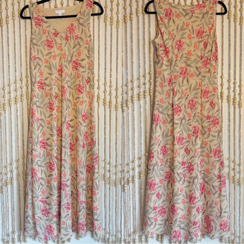Vintage 90s Garden Floral Fairy Coquette Flowy Shift V Neck Slip Maxi Dress 8
